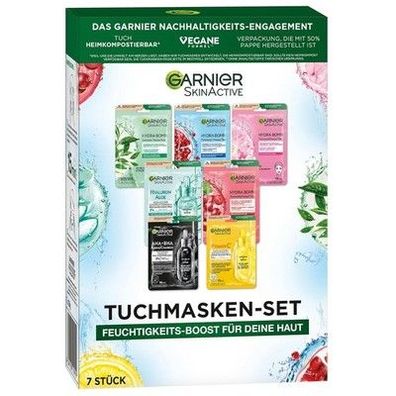 Garnier Tuchmasken Set für jeden Hauttyp, 7 Gesichtsmasken (7 x 28 g) Vegan