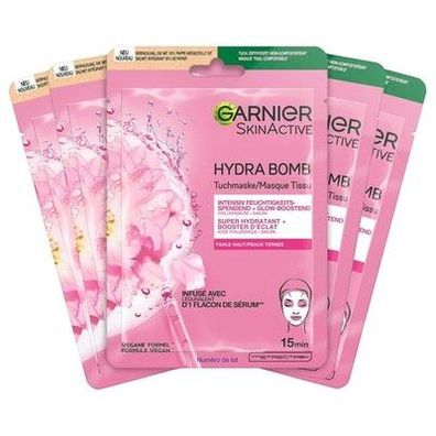 Garnier Tuchmasken-Set Sakura fürs Gesicht bei fahler Haut, Feuchtigkeit (5x28g)