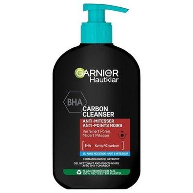 Garnier Hautklar Waschgel, BHA Carbon Cleanser mit Kohle, Anti-Mitesser, 250 ml
