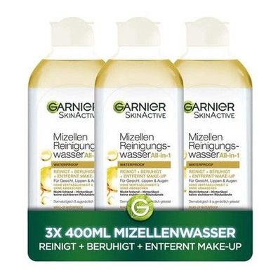 Garnier Mizellen Reinigungswasser All-in-1 Waterproof 3er Set Make-up-Entfernung