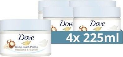 Dove Creme-Dusch-Peeling Macadamia & Reismilch Scrub Körper Peeling (4x225 ml)