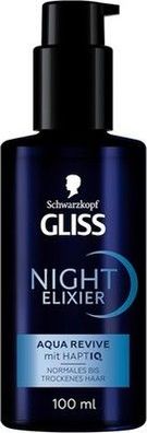 Gliss Night Elixier Aqua Revive (100 ml), Haarserum normales bis trockenes Haar