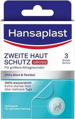 Hansaplast Zweite Haut Schutz Pflaster Groß 3 stk, Starker Halt für 72+ Stunden