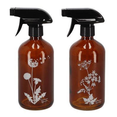 Esschert Design 2er-Set Sprühflaschen - braun - 0,5 l – Wildflower-Motiv