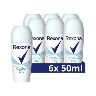 Rexona Anti-Transpirant Roll-On Cotton Dry mit blumigem & dezentem Duft, 6x50ml