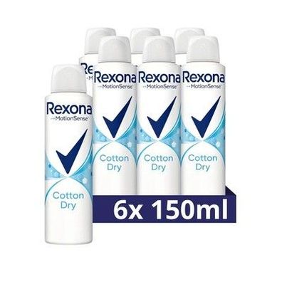 Rexona Women Anti Transpirant Spray Cotton Dry Deospray 48 Std Schutz, 6x 150 ml