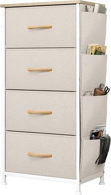 Yitahome Kommode, 4 Stoffschubladen, Aufbewahrungsschrank mit Haken (Beige)