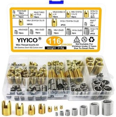YIYICO 116x Gewinde, M3, M4, M5, M6, M8, M10, M12, selbstschneidende Einsätze