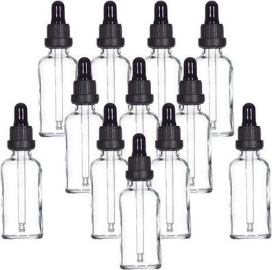 YIZHAO 12x Pipettenflasche 50ml Klar, Apothekerflasche mit Pipette Glas, für Öl