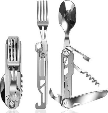 ZIMAIC Edelstahl Besteck 5-in-1 Klappbesteck Camping-Besteck Messer Gabel Löffel