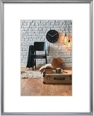 Hama Bilderrahmen Sevilla, DIN A4 (21 x 29,7cm) mit Passepartout 15x20cm, silber