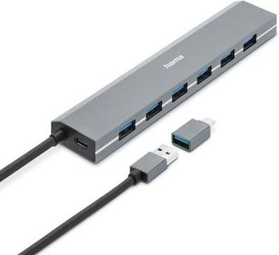Hama USB-Hub 7 Ports, USB-A und USB-C-Anschluss, mit Netzteil, 7X USB-A für Maus
