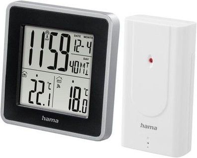 Hama Digitale Wetterstation funk mit Uhr (Thermometer mit Außensensor, schwarz)