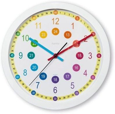 Hama Kinder-Wanduhr Easy Learning, Durchmesser 30 cm, geräuscharm, Bunt, Uhr