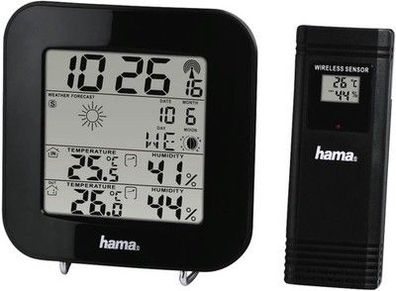 Hama Wetterstation Funk mit Außensensor + Batterien (Wettervorhersage, schwarz)