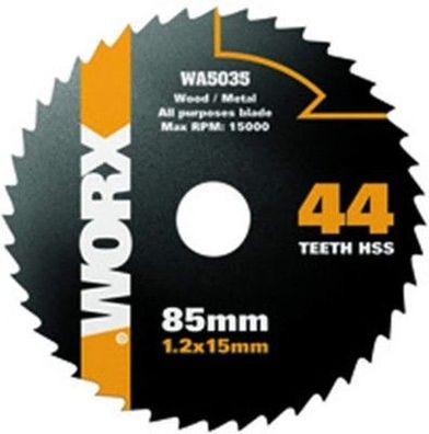 WORX WA5035 HSS Sägeblatt 85 mm – 44 Zähne – 85mm (Durchmesser) x 1,2mm x 15mm
