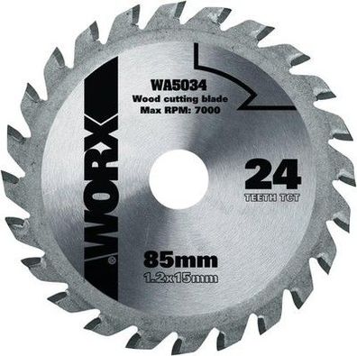 WORX WA5034 TCT Sägeblatt 85 mm – 24 Zähne – 85mm (Durchmesser) x 1,2mm x 15mm