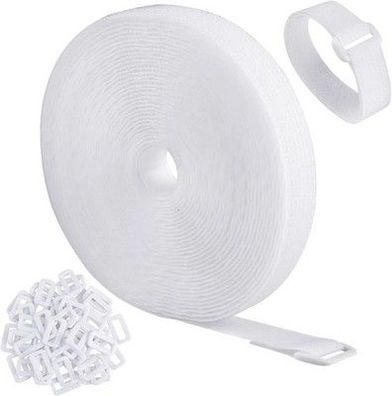 Wszjinb 10m x 2cm Klettband mit 50 Schnalle, Freie Schnittlänge Klett, weiß
