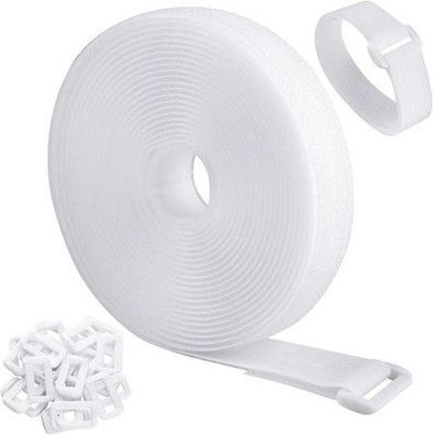 Wszjinb 5m x 2cm Klettband mit 25 Schnalle, Freie Schnittlänge Klett Kabelbinder
