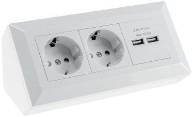 Steckdosenblock Ecksteckdose, 2-Fach, USB-A, 3,1A, Weiß