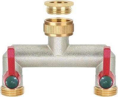 IBamso 2-Wege Verteiler 3/4 Zoll Wasserverteiler 2-Wege aus vernickeltem Messing