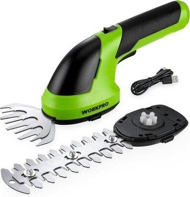 Workpro Gartenschere Akku 7,2V Grün, handliche Grasschere + Akku mit 2 Messern