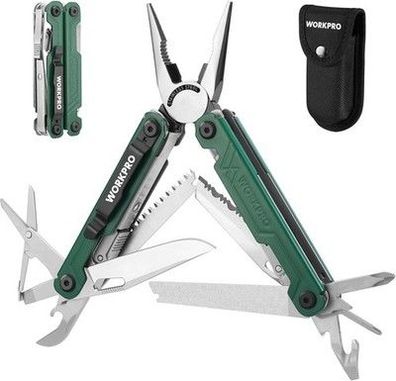 Workpro Multifunktions-Zange 18-in-1 Multitool Werkzeug Faltbares Edelstahl Grün