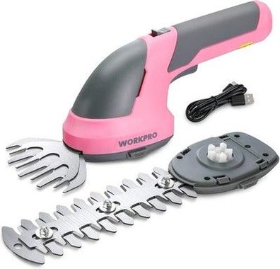 Workpro Gartenschere Akku 7,2V Rosa, handliche Grasschere Akku mit 2 Messern