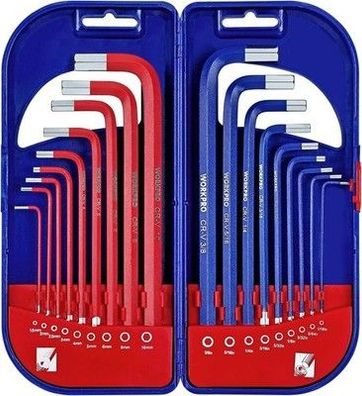 Workpro Innensechskantschlüssel Set 18 tlg. Zoll & Metrisch 1,5 - 10mm, Werkzeug