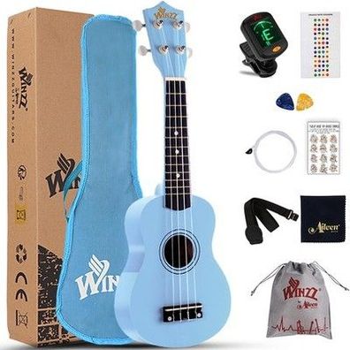 Winzz Sopran Ukulele Starter Kit für Anfänger, mit Tasche, Clip-On Tuner, Blau