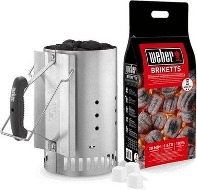 Weber Grillstarter-Set Holzkohlegrills Anzündkamin, 2 kg Briketts 6 Anzündwürfel