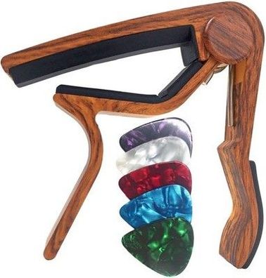WINGO Kapodaster für Gitarre + 5 Plektren, Akustikgitarre, E-Gitarre, Ukulele