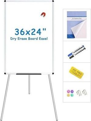 VIZ-PRO Magnetisches Whiteboard Staffelei, 90 x 60 cm, tragbar Schule, Büro