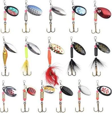 Vicloon Spinner Blinker Set, 16 Stück Angelköder mit Drillinge Haken, Pailletten