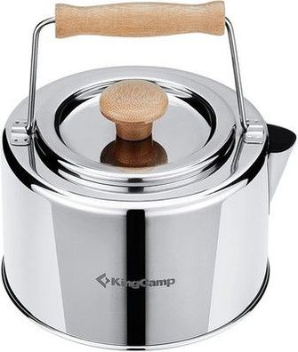KingCamp Camping Wasserkocher Edelstahl, Wasserkessel Bambus-Griff Outdoor