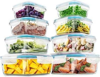 KICHLY Vorrats-Dosen Lebensmittel aus Glas - 16er Set (8 Behälter und 8 Deckel)