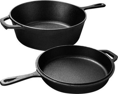 KICHLY Vorgewürzter Dutch Oven Feuertopf- Duale Funktion Bräter Gusseisen Topf