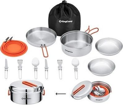 KingCamp Camping Geschirr Set für 2-4 Personen Outdoor Kochgeschirr, Edelstahl