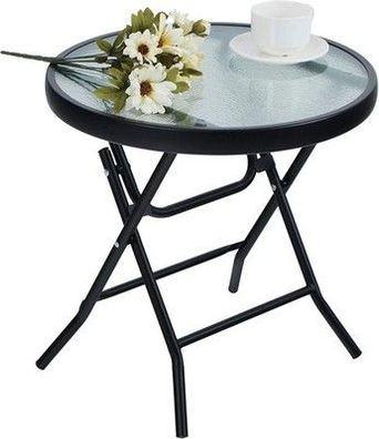Klappbar Rund Beistelltisch Glas Metall Garten-Tisch weiß (46T x 46B x 48H)