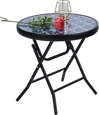 Klappbar Rund Beistelltisch Glas aus Metall Gartentisch Tisch (46T x 46B x 48H)
