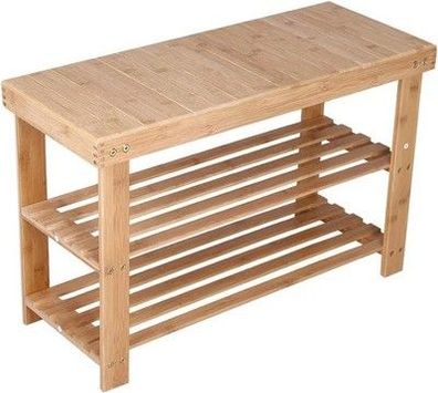 Kktoner Schuh-Regal mit Sitzbank Bambus Schuhbank mit 2 Etagen (70 x 28 x 45 cm)