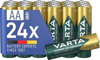 VARTA Batterien AA, wiederaufladbar, 24 Stück, Akku, Power on Demand, 2100 mAh