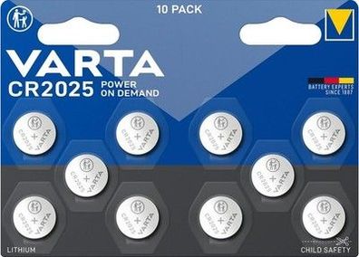 VARTA Batterien Knopfzellen CR2025, 10 Stück, Power on Demand, Lithium, 3V