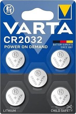 VARTA Batterien Knopfzellen CR2032, 5 Stück, Power on Demand, Lithium, 3V