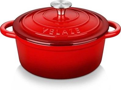 Velaze Gusseisen Topf 20cm, Gusseisen Bräter Deckel Backofengeeignet Schmortopf