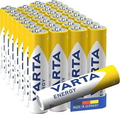 VARTA Batterien AAA, 30 Stück, Energy, Alkaline, 1,5V, Verpackung 80% recycelt