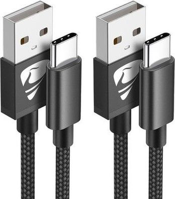 USB C Kabel, 2 Stück 2 Meter Nylon Handy Ladekabel USB C Schnellladekabel Typ C