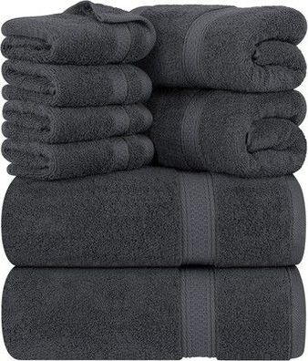Utopia Towels 8 teilig Handtücher Set aus Baumwolle mit Aufhänger - in Grau