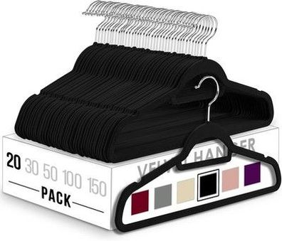 Utopia Home Premium rutschfeste Kleiderbügel aus Samt- (Schwarz, 20er-Pack)