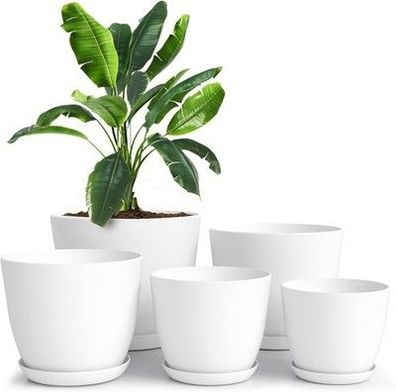 Utopia Home 5er-Pack Blumentopf 18/17/15/13/12 cm Übertopf mit Untertasse, weiß